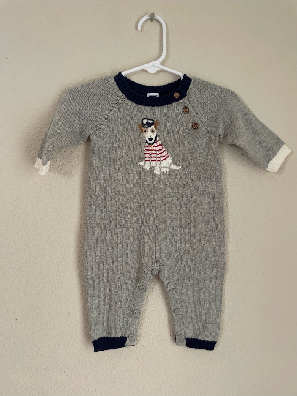 Janie and Jack Grey Knit One-Piece with Nautical Dog NWT